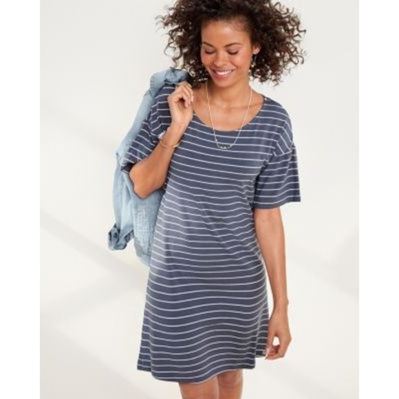 NWT Garnet Hill Striped Tencel Lyocell Dress Womens Small Blue White Casual - Picture 1 of 16